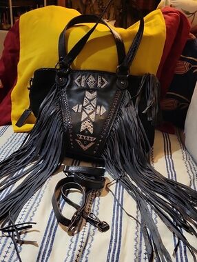 Idyllwild Miranda Lambert Black Suede with Leather Fringe Crossbody Shoulder Bag